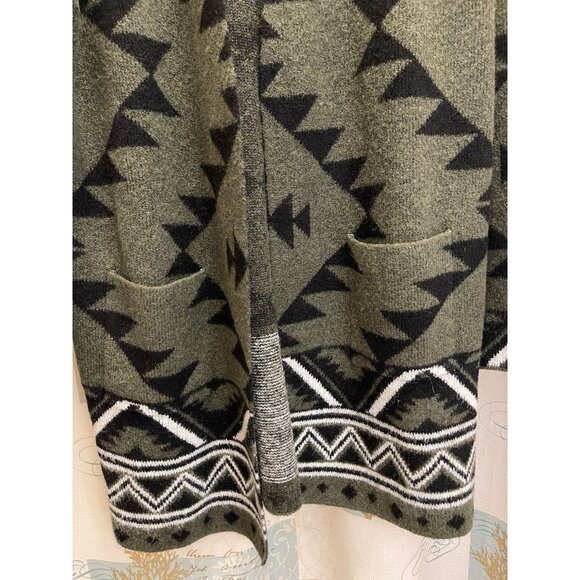 Frye Womens The Cozy Cardigan Green Navajo Tribal Western Pockets Knit Med Long - Picture 4 of 12